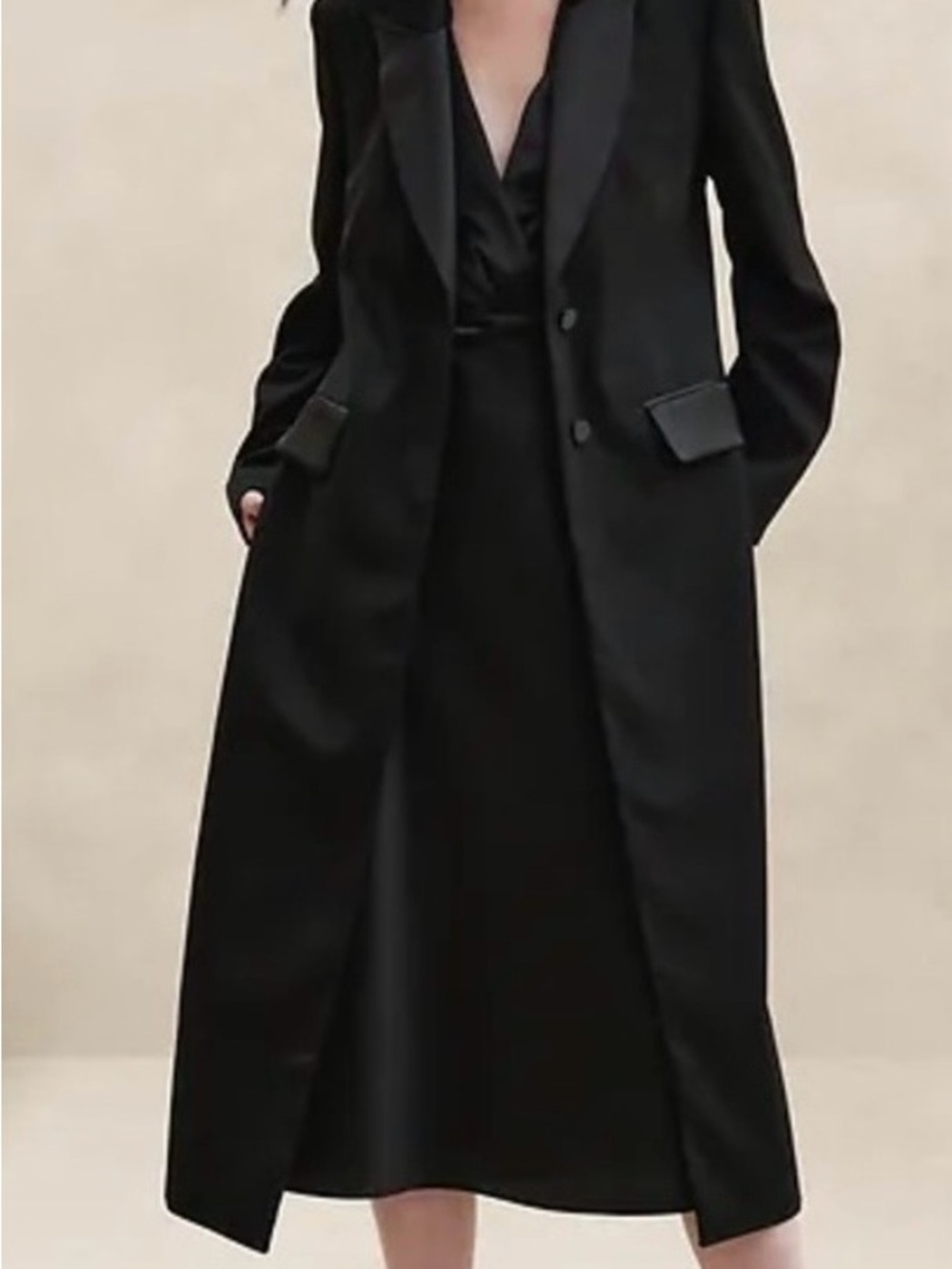 Banana Republic Long Black Tailored Tuxedo Coat